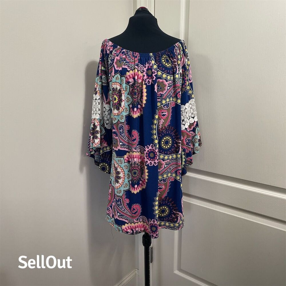 Lildy Women's 2XL Multicolor long bell Flutter Sleeve Tunic Blouse sku15